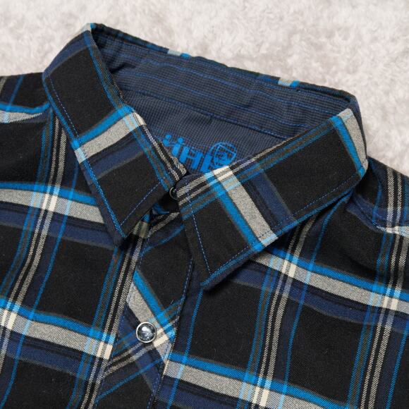 Kuhl Blue Black Plaid Long Sleeve Pearl Snap Button Western Shirt Mens Size L - Picture 11 of 16
